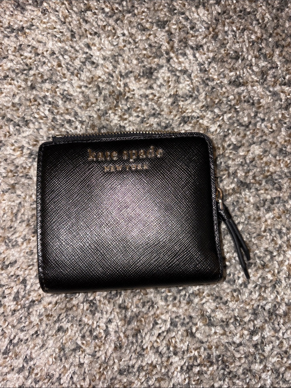 kate spade Black Saffiano Zip Around Compact Wallet